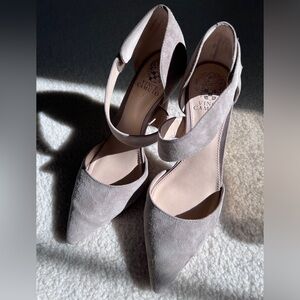Vince Camuto Grey Gray Suede Cross Over Strap Heel Pump Stiletto Point